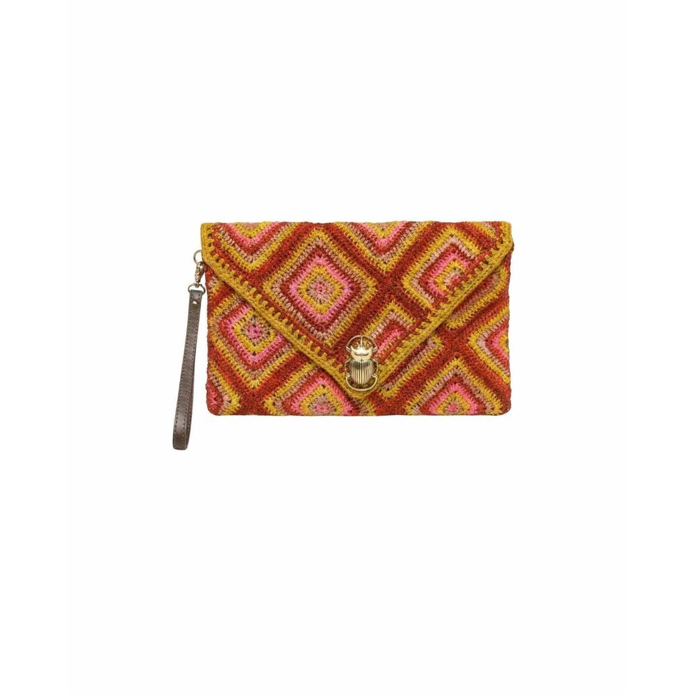 NEW CLARIS VIROT women's alicia clutch bag in raphia rose